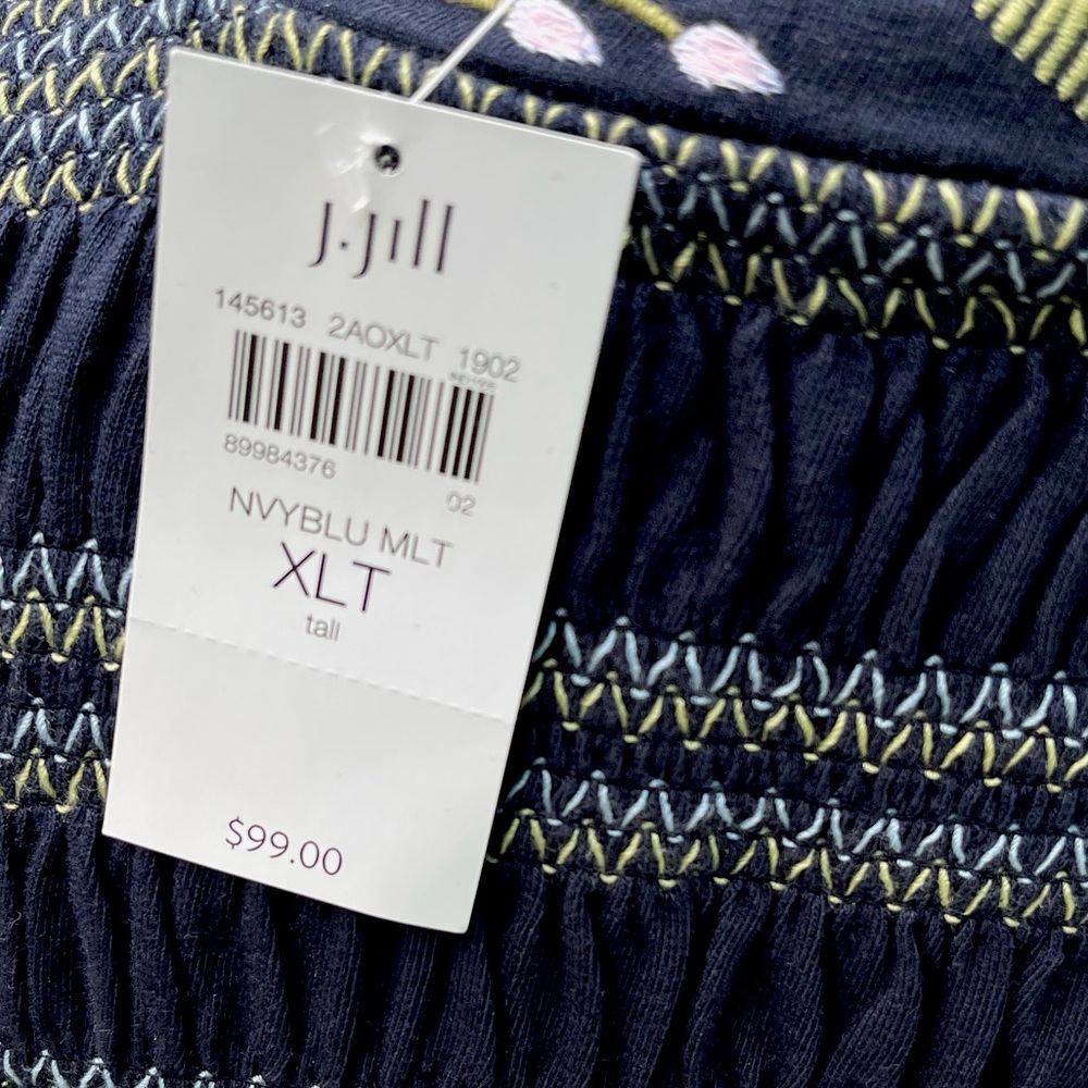 J.Jill embroidered navy blue sleeveless dress. Size XLT. Cotton knit. NWT - Picture 4 of 6